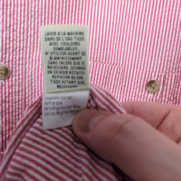 Vtg Y2K Eddie Bauer Red Striped Seersucker Button Down Shirt Men's XL Short Slv - Picture 8 of 10
